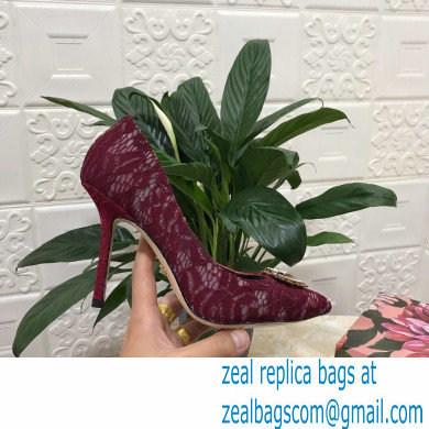 Dolce  &  Gabbana Heel 10.5cm Taormina Lace Pumps Burgundy with Devotion Heart 2021